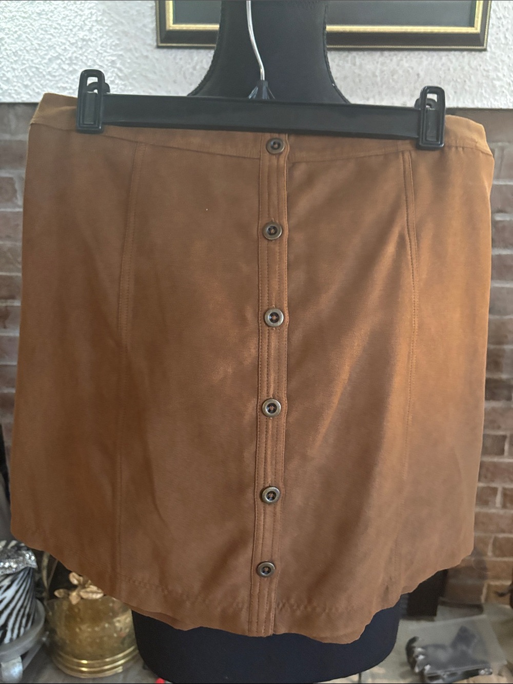 Hollister Button-Front Faux Suede Mini Skirt - Brown